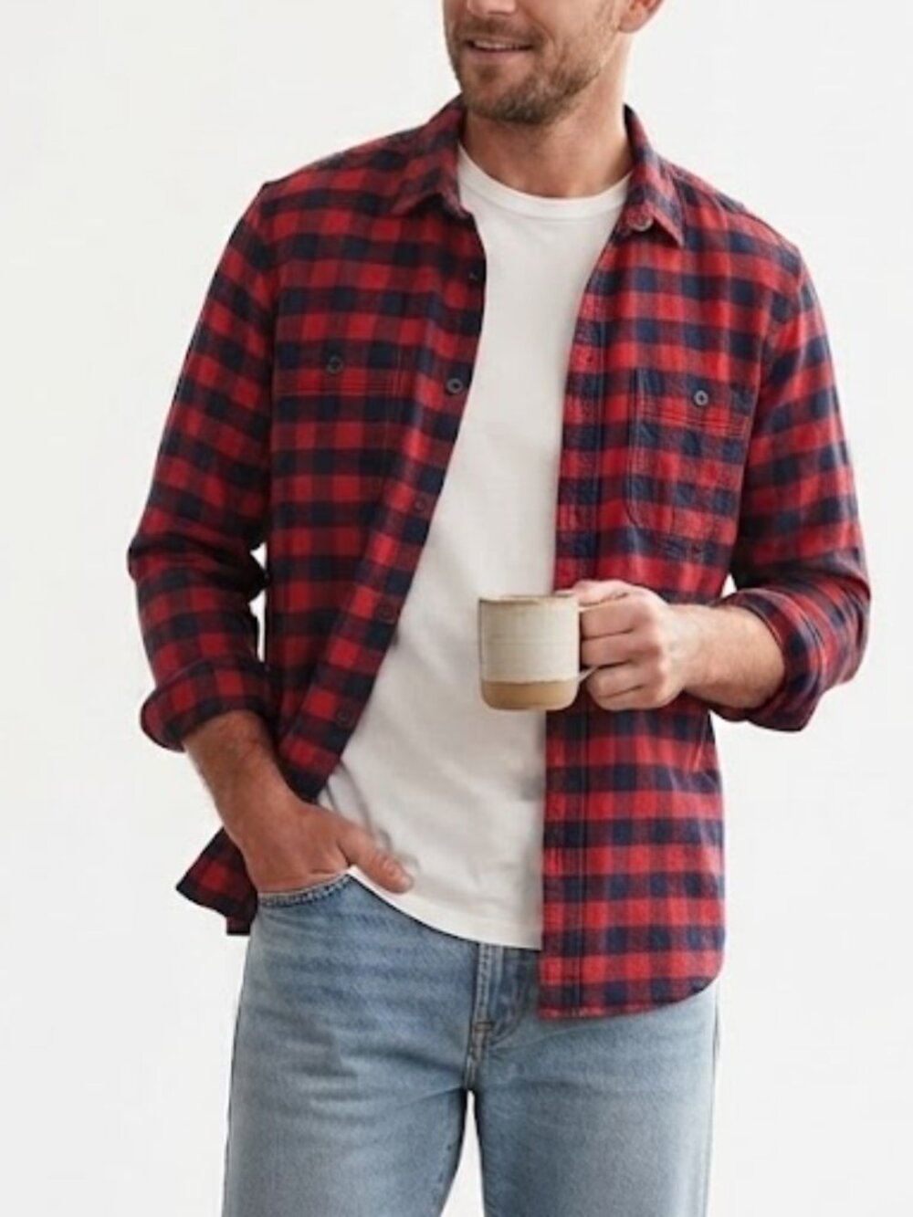 J.Crew Midweight Flannel Buffalo Check Button Down Shirt Red Navy Size XL